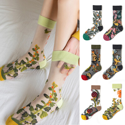 #ad Women Transparent Thin Flower Lace Socks Crystal Silk Short Ankle Sock Summer US $1.79