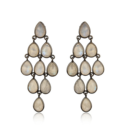 #ad Black Rhodium 925 Silver Wedding Designer Chandelier Moonstone Earrings $64.79