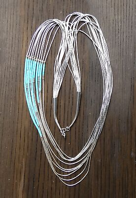 #ad Native American Liquid Silver Layered 28quot; Necklace 10 Strands Turquoise Beads $123.75