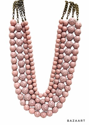 #ad Sugarfix Pink Graduated Layered Chunky Statement Necklace Gold Tone 25” Fashion $7.49