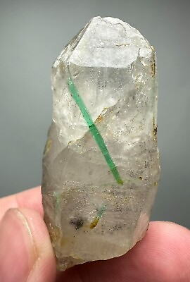 #ad 152 Ct. Well Terminated Top Green Panjsher Emerald Crystals On amp; Inside Quartz $399.99
