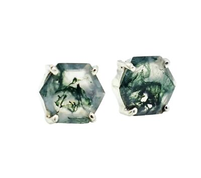 #ad Natural Moss Agate Studs Agate Earrings Moss Agate Jewelry Hexagon Studs $30.00
