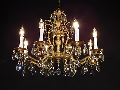 #ad Antique Brass Dore Finish PINEAPPLE Cut Lead Crystal Chandelier $895.00