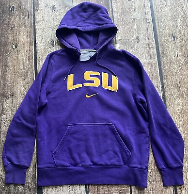 #ad NIKE LSU TIGERS CENTER SWOOSH PULLOVER HOODIE PURPLE MENS LARGE GREAT $24.99