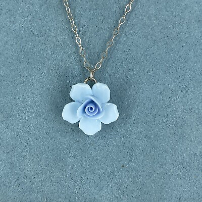 #ad 925 Sterling Silver Necklace Blue Glass Flower Pendent Delicate Classic 17” GBP 14.00