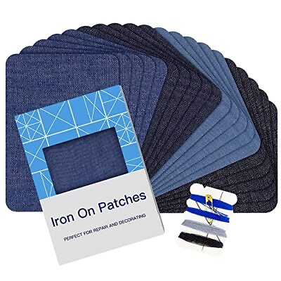#ad 20PCS Denim Patches for Jeans Kit 3 by 4 1 4 4 Shades of Blue Iron On Jean $9.03