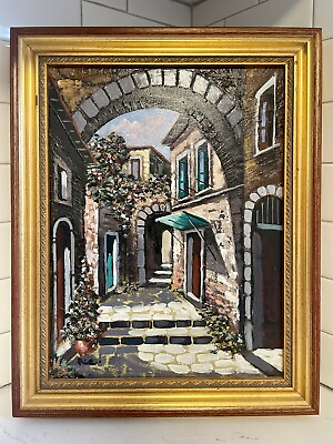 #ad Vintage Textured heavy body painting framed Signed by artist Italy Village $185.00