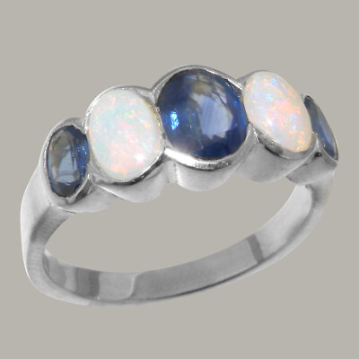 #ad Solid 925 Sterling Silver Natural Sapphire amp; Opal Womens Band Ring GBP 209.00