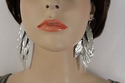 #ad Women Earrings Silver Leaves Set Metal Leaf Hook Dangle Fashion Jewelry Floral $7.46