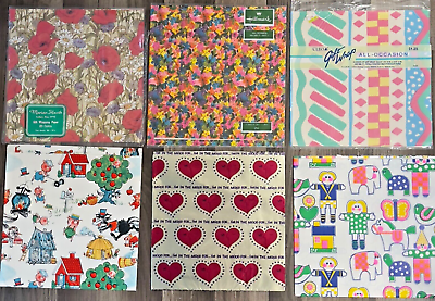 #ad Vintage Paper Gift Wrap Lot 7 Opened and New. Baby Floral Love Retro Wrapping $34.99