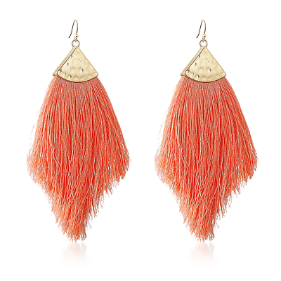 #ad Buyless Fashion Womens Fringe Tassel Earrings Silky Fan Hook Lightweight Feather $7.97