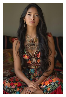 #ad GORGEOUS YOUNG NATIVE AMERICAN LADY IN COLORFUL DRESS 4X6 FANTASY PHOTO $7.97