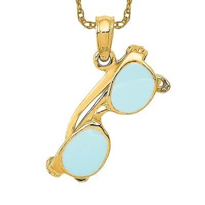 #ad 14K Yellow Gold Aqua Sunglasses Necklace Charm Pendant $217.00