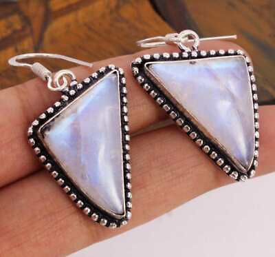 #ad Rainbow Moonstone 925 Silver Plated Handmade Earrings of 1.6quot; $3.59