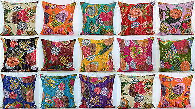 #ad 16#x27;#x27; INDIAN CUSHION COVER PILLOW CASE KANTHA WORK FLORAL ETHNIC THROW DECOR ART $12.99