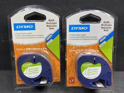 #ad 2 Dymo LetraTag 10697 White Paper Label Refill Tape 1 2quot;x13#x27; NEW $19.95