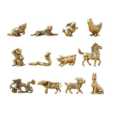 #ad 12x Brass Figurine Vintage Decor Chinese Zodiac Set for Home Bedroom Desktop $31.85
