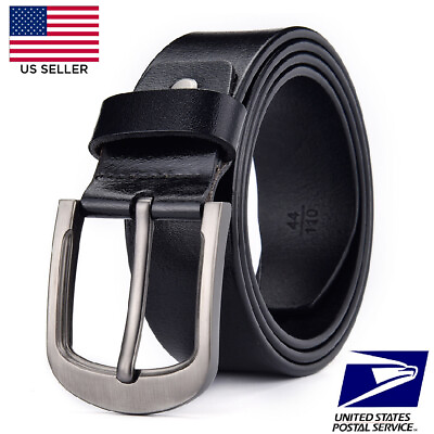 #ad 100% Mens Genuine Leather Real Belt Belts Silver Buckle Trouser Brown Black USA $18.95