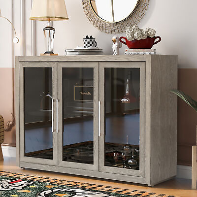 #ad U Style Wood Storage Cabinet 3 Tempered Glass Doors Adjustable Shelf $393.52