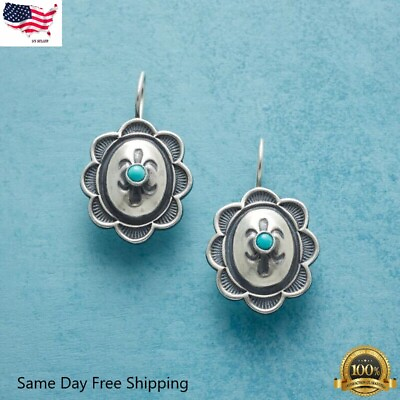 #ad Boho 925 Silver Plated Dangle Drop Earrings Ear Hook Turquoise Jewelry Simulated $3.99