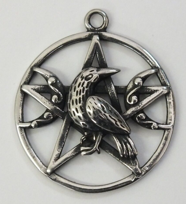 #ad Raven with Moon Wiccan Pentagram Pentacle Necklace Pendant $19.99