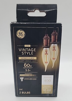 #ad Box of 2 GE LED Vintage Style Amber Glass 60w Bulb Dimmable Lighting 400 Lumens $18.49
