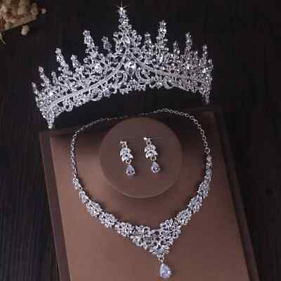 #ad Crystal Bridal Jewelry Sets Tiaras Crown Earrings Necklace Wedding Jewelry Set $23.77