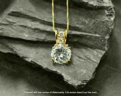 #ad 3Ct Round Cut VVS1 D Diamond Solitaire Pendant 14K Yellow Gold Finish Free Chain $29.40