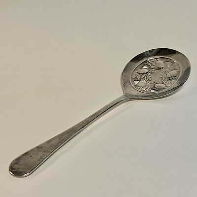 #ad Sheffield Silver Co England Silver Plated Slotted Serving Spoon Acorn Motif 8.5” $25.00