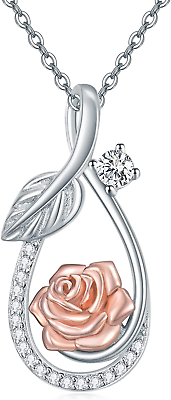 #ad Rose Necklace 925 Sterling Rose Flower Pendant Necklace Rose Flower Chram Valent $86.44