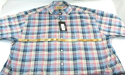 #ad Gold Label Roundtree amp; Yorke Mens XLT Blue Plaid Button Down Shirt SS NWT $17.59