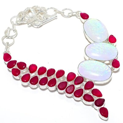 #ad Triplet Fire Opal Ruby Gemstone 925 Sterling Silver Jewelry Necklace 18quot; $33.25