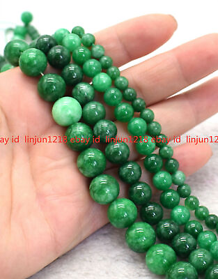 #ad AAA Natural 6 8 10 12 14mm Green Jade Jadeite Round Gemstone Loose Beads 15quot; $3.55