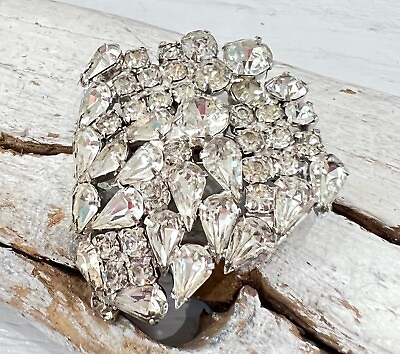 #ad Vintage Unsigned Clear Rhinestone Fancy Pattern Cluster Brooch Pin Drop Style #9 $249.99