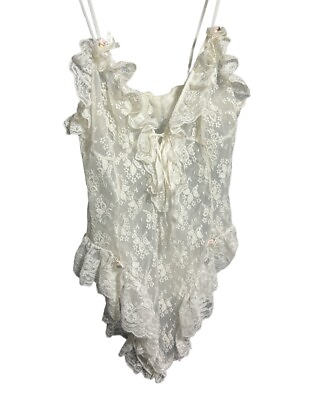 #ad Vintage TOSCA Chantilly Lace TEDDY SHEER Chiffon Négligée Women’s L $45.90