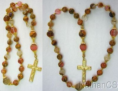 #ad Anglican Episcopal Rosary w Volcano Quartz Beads and Vermeil Cross $214.37