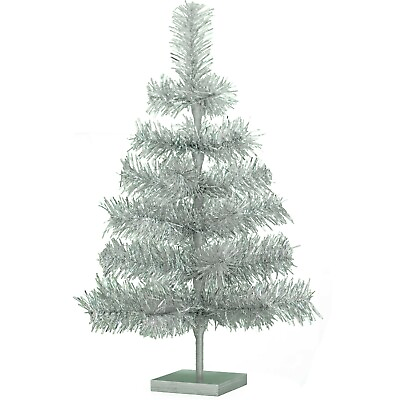 #ad 24#x27;#x27; Silver Christmas Tree Silver Feather Tinsel Tree Tabletop Holiday XMASS 2FT $39.99