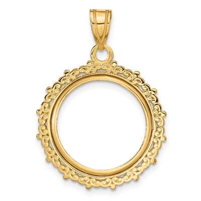 #ad 14k Yellow Gold Polished Fancy 16.5mm Prong Coin Bezel Pendant $308.99