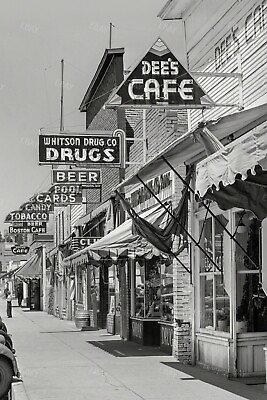 #ad 13x19 Poster Print 40s Street View Stores Cafe Drugs Store Idaho Cascade $19.13