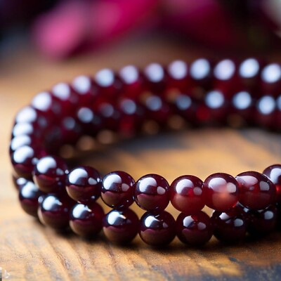 #ad Natural Garnet Stone Beaded Bracelet Burgundy Gemstone Stretch Bracelet Handmade $12.00