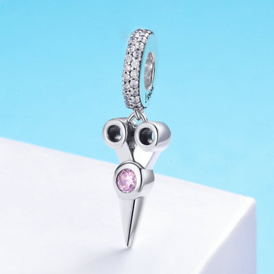 #ad Antique Scissor Charms Solid 925 Silver Pink Zirconia Pendant Bead For Necklace $11.42