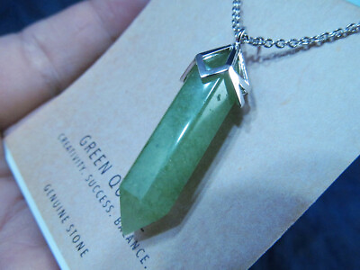 #ad *NEW Green Quartz Stone Crystal Pendant Silver Plated Necklace 34quot; $24.00