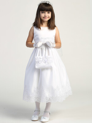 #ad NEW Tulle w Corded Embroidery Sequin Tea Length Dress Holy Communion Flower Girl $89.50