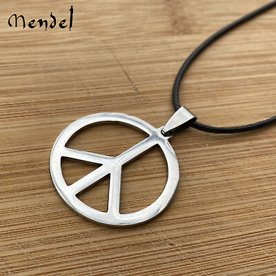 #ad MENDEL Unisex Light Stainless Steel Peace Sign Pendant Necklace Jewelry Rope Men $7.99