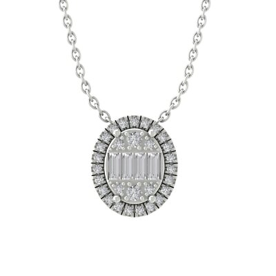 #ad 10K White Gold Diamond Oval Pendant with Sterling Silver Cable Chain 1 4ct 18quot; $359.99