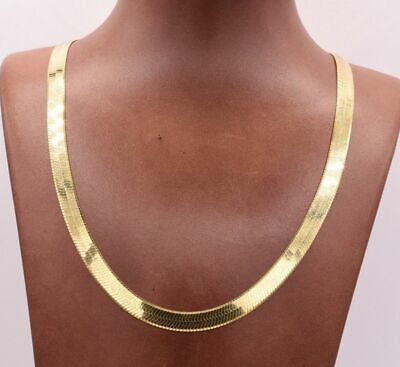 #ad 7mm Flexible Herringbone Chain Necklace Solid 14K Yellow Gold Plated Silver 925 $137.49
