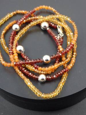 #ad PJC Red Orange and Yellow Garnet Rondelle and Sterling Bead Necklace 38quot; $44.00
