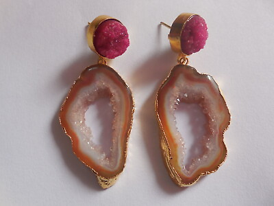 #ad Geode Stud Earring Chandelier Agate Earring Druzy Gold Plated Earring Jewelry $14.90