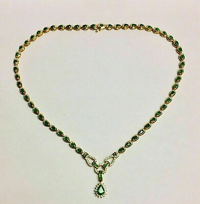 #ad 26Ct Pear Cut Simulated Emerald Women#x27;s Tennis Necklace 14k Yellow Gold Finish $235.16