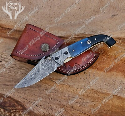 #ad PERSONALIZED UNIQUE HANDMADE DAMASCUS Folding Knife Hunting Camping Best Gift $33.95